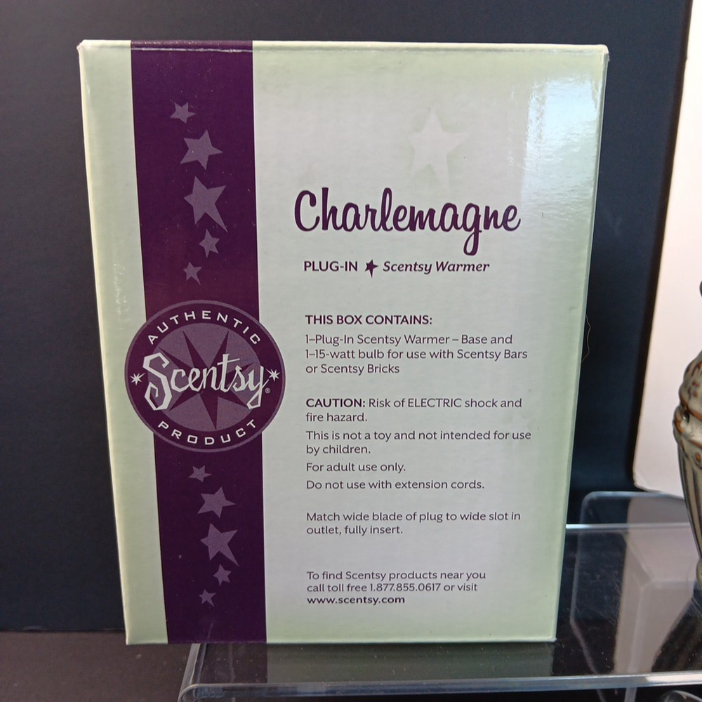 SCENTSY Warmer CHARLEMAGNE Plug-In Warmer Retired Blue/Brown Artisan/Used BOX CN - Picture 14 of 16